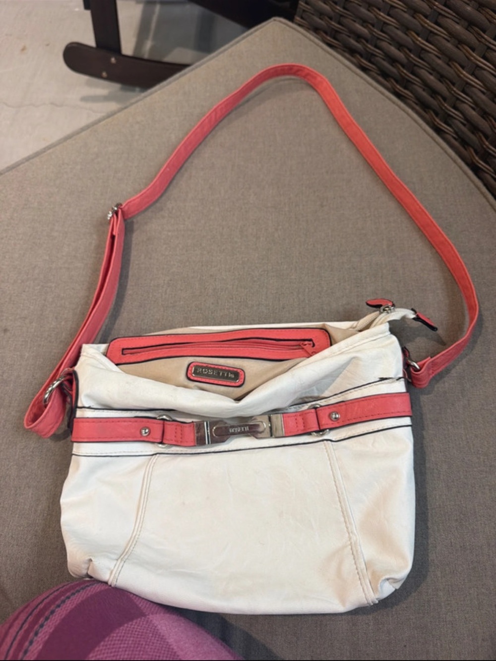 Rosetti White and Coral Accent Crossbody Bag